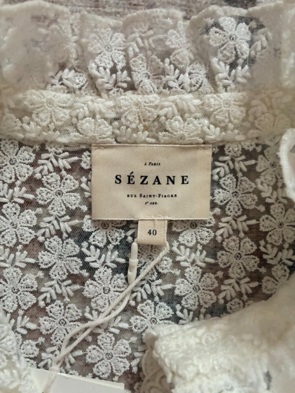 NWT Sezane Cathy Blouse Button Down Shirt Sheer Floral Ecru sz 40 or 8 US - Picture 5 of 7